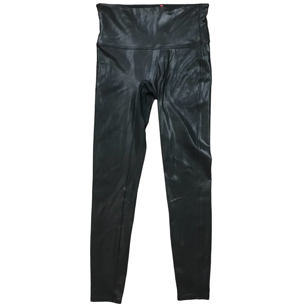 Spanx Women's Faux Leather Leggings Size Large High Waist Black‎ Style 2437